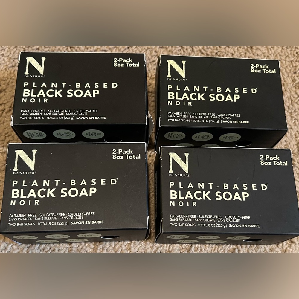 Dr Natural Plant Based Black Soap NOIR 4 boxes with  2 bars each Cruelty Free